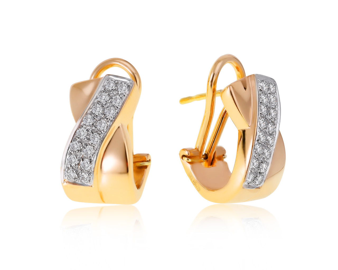 Солидные золотые серьги с бриллиантами 0.50ct