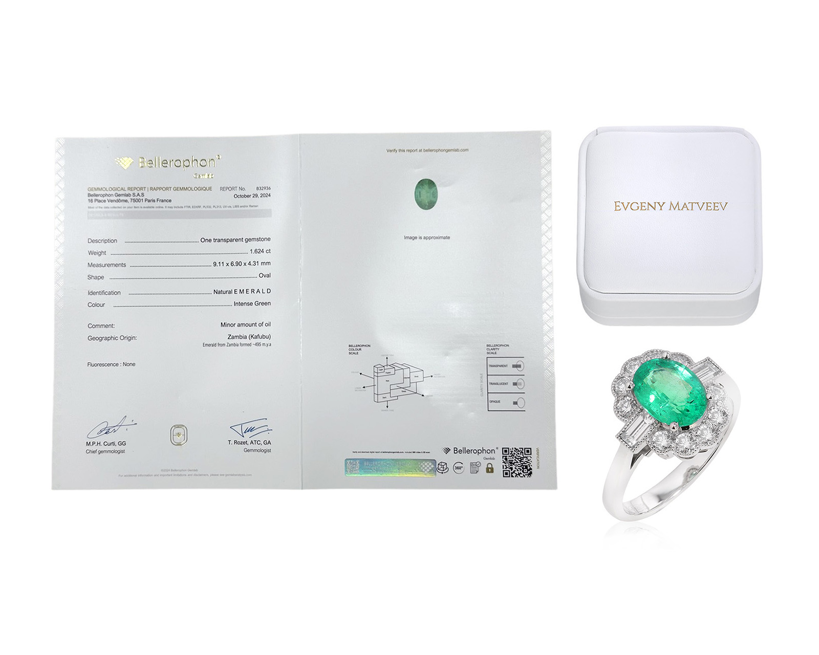 Платиновое кольцо с изумрудом Замбия 1.62ct Evgeny Matveev