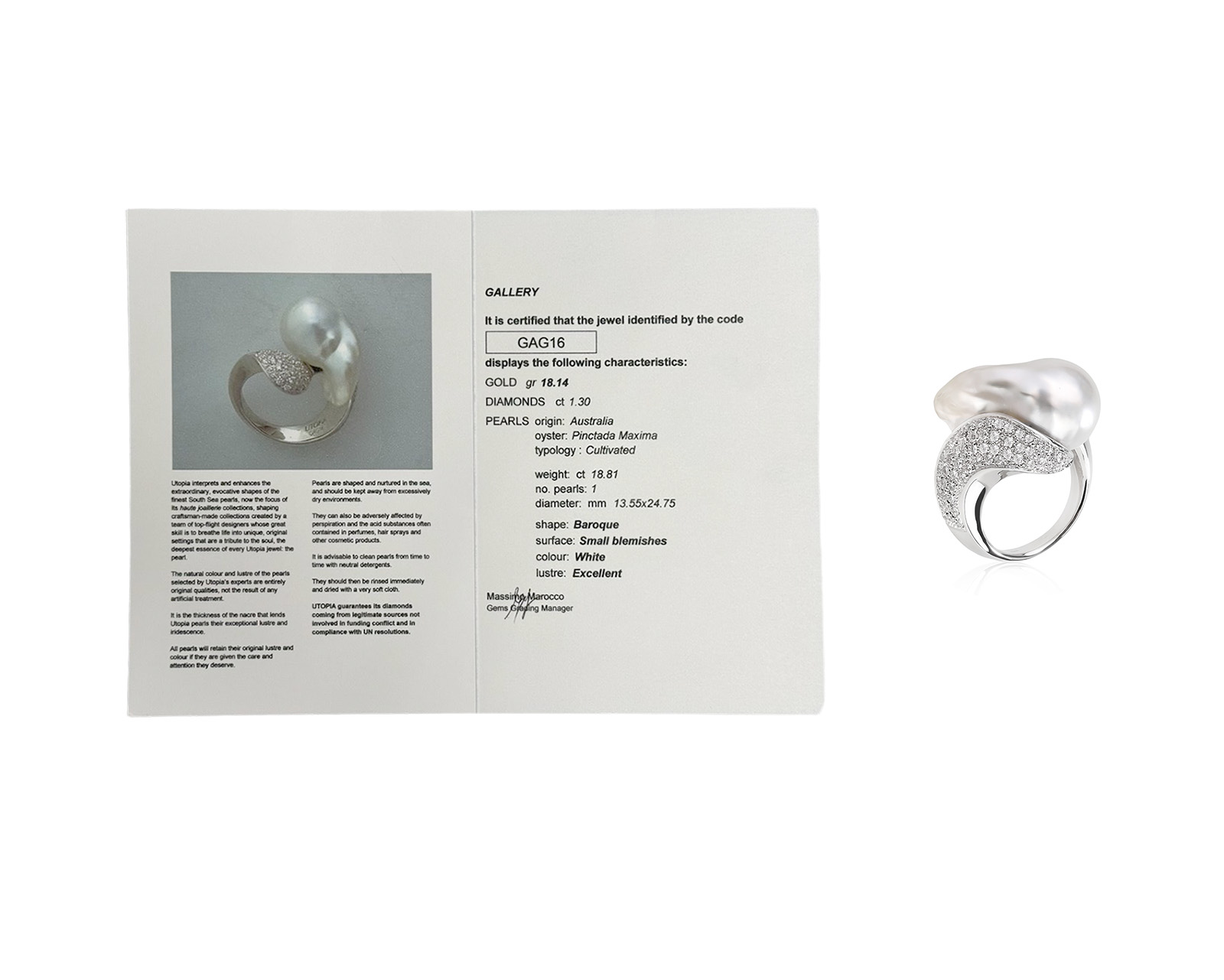 Оригинальное золотое кольцо с бриллиантами 1.30ct Utopia
