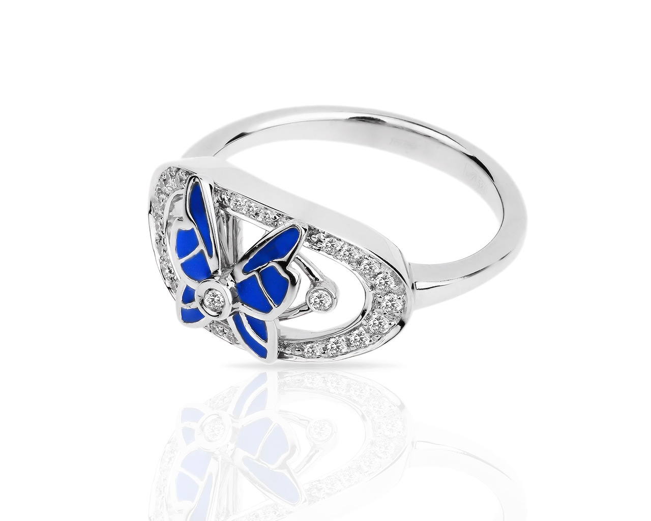 Золотое кольцо "Бабочка" с синими эмалями и бриллиантами  120318/18