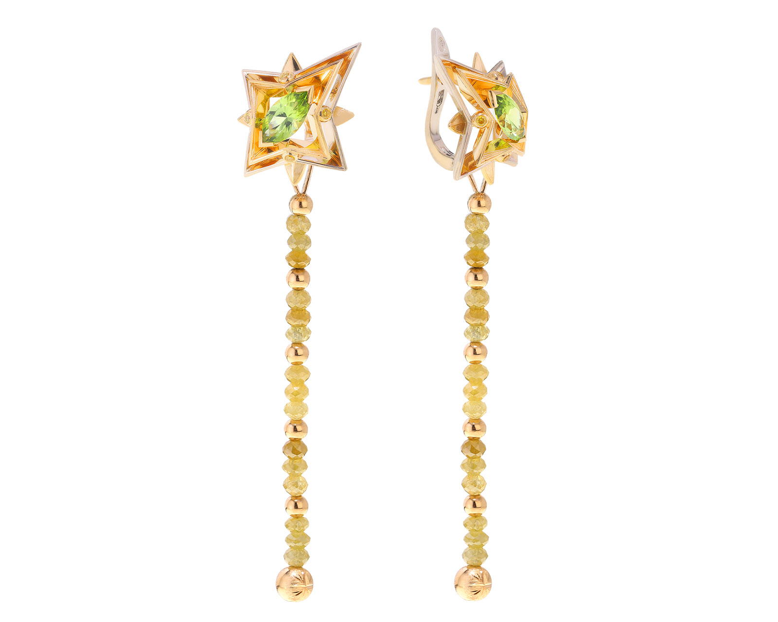 Оригинальные золотые серьги с перидотами 1.44ct Lobortas 291022/4