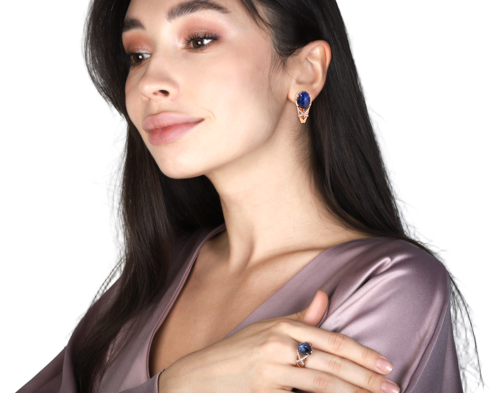 Оригинальные золотые серьги со звездчатыми сапфирами 12.94ct Maxim Demidov