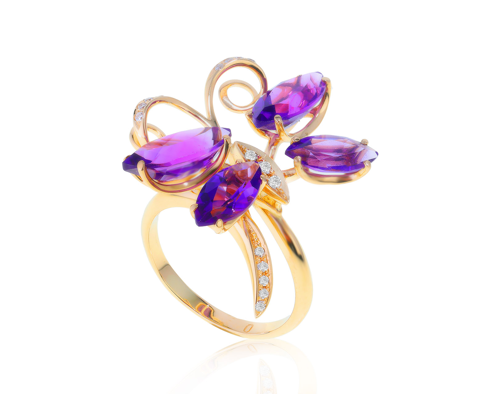 Прелестное золотое кольцо с аметистами 4.03ct 040922/2