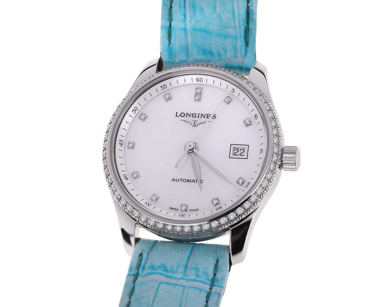 Оригинальные стальные часы с бриллиантами 0.43ct Longines 200320/1