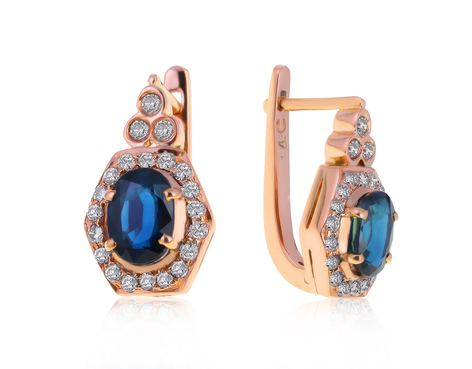 Великолепные золотые серьги с сапфирами 1.47ct 210521/3