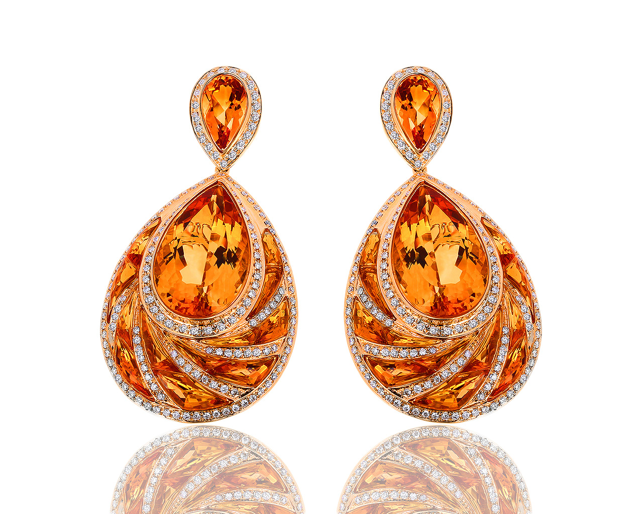 Роскошные золотые серьги с цитринами и бриллиантами 2.02ct 060818/12