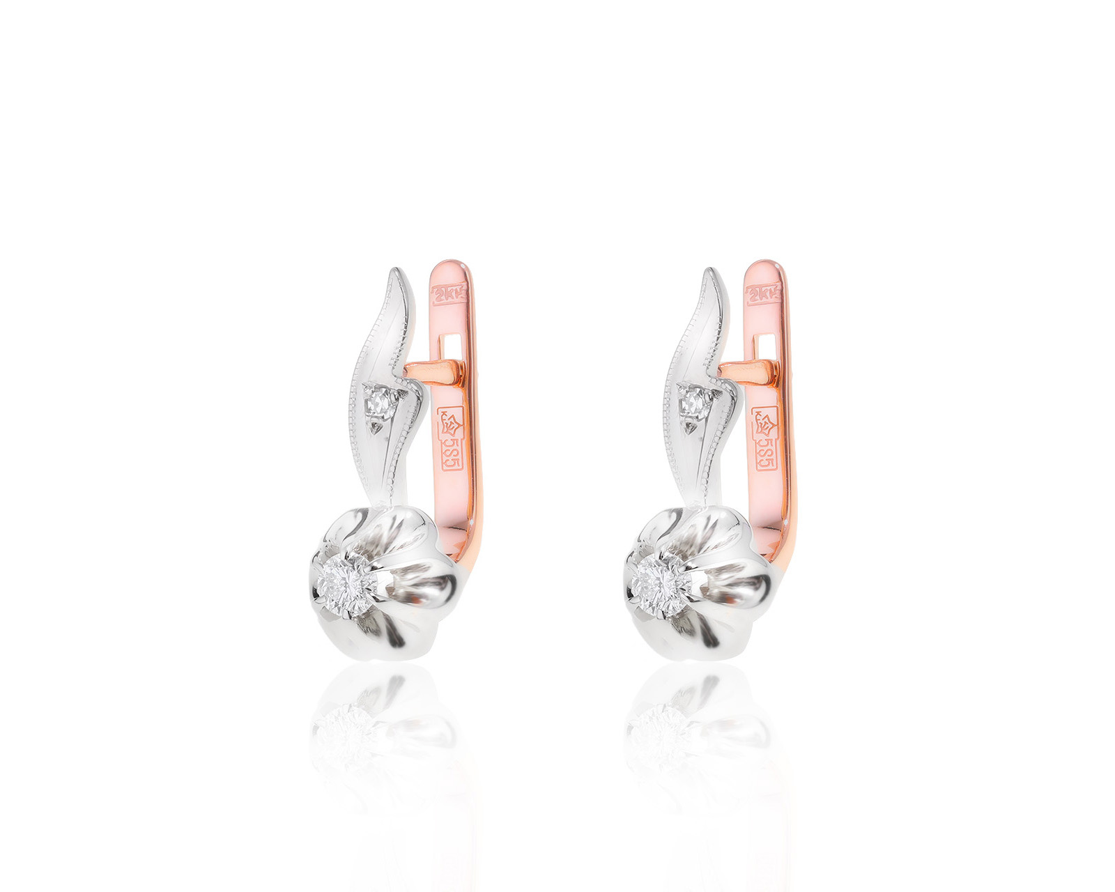 Чарующие золотые серьги с бриллиантами 0.19ct
