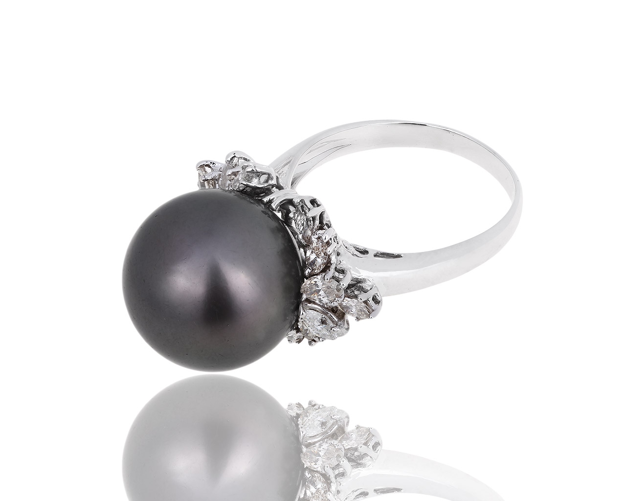 Чудесное золотое кольцо с жемчужиной и бриллиантами 1.03ct 241018/1