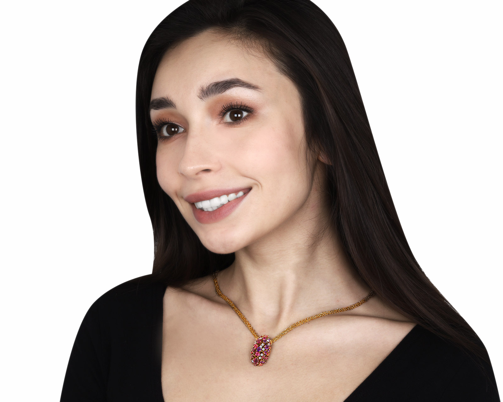 Оригинальный золотой кулон с цветными камнями 2.20ct Alfieri & St.John Cocktail