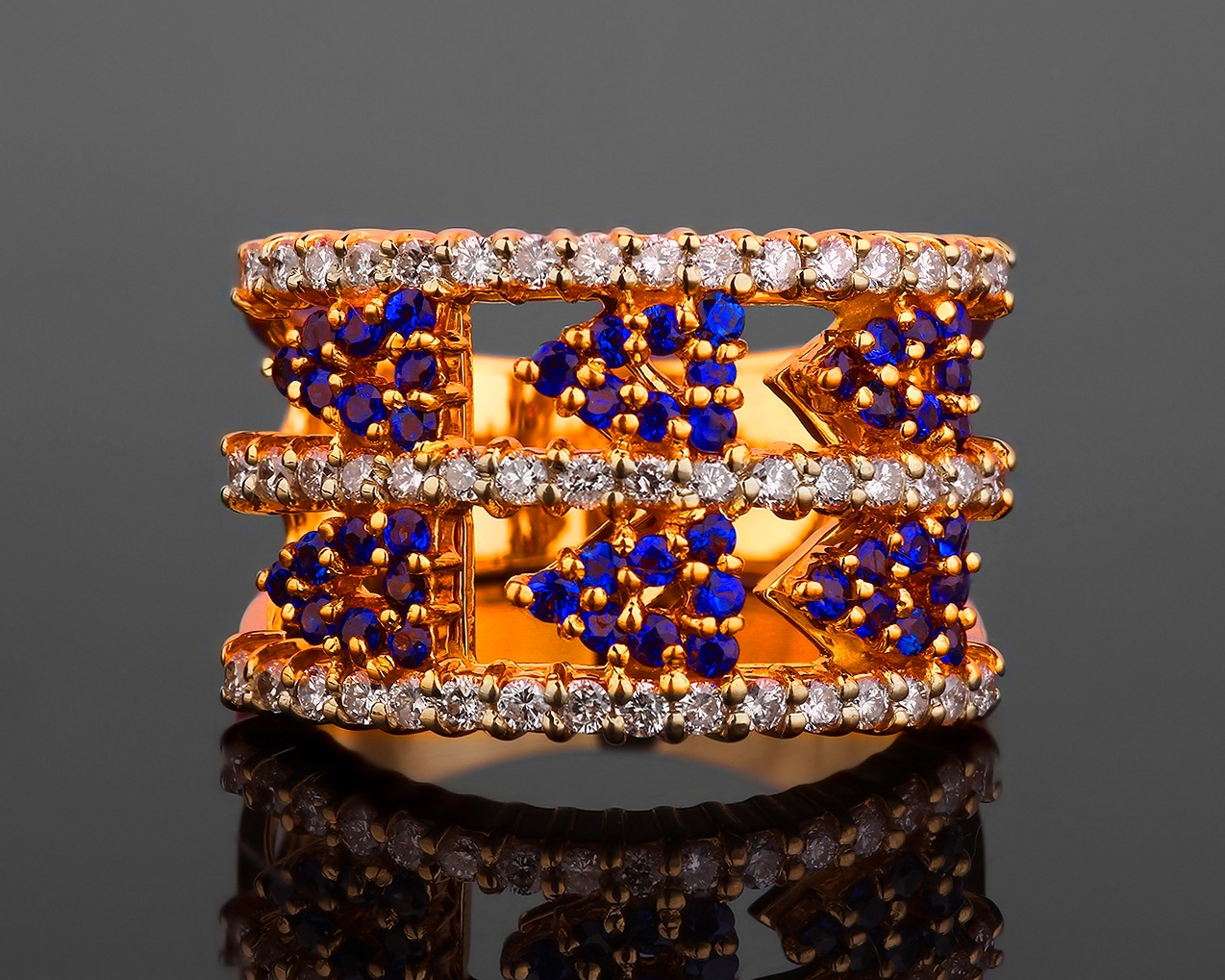 Золотое кольцо с бриллиантами и сапфирами 0.52ct 250118/12