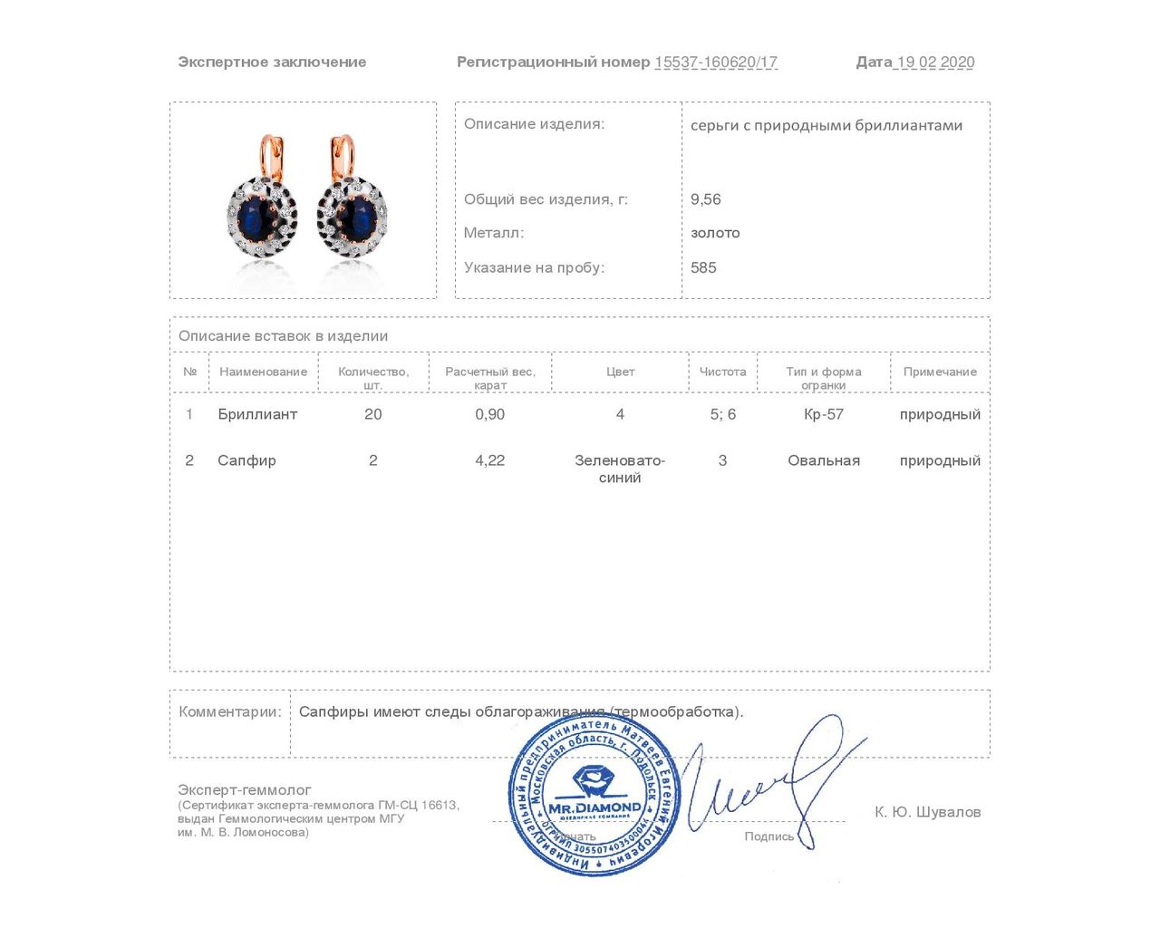 Великолепные золотые серьги с сапфирами 4.22ct