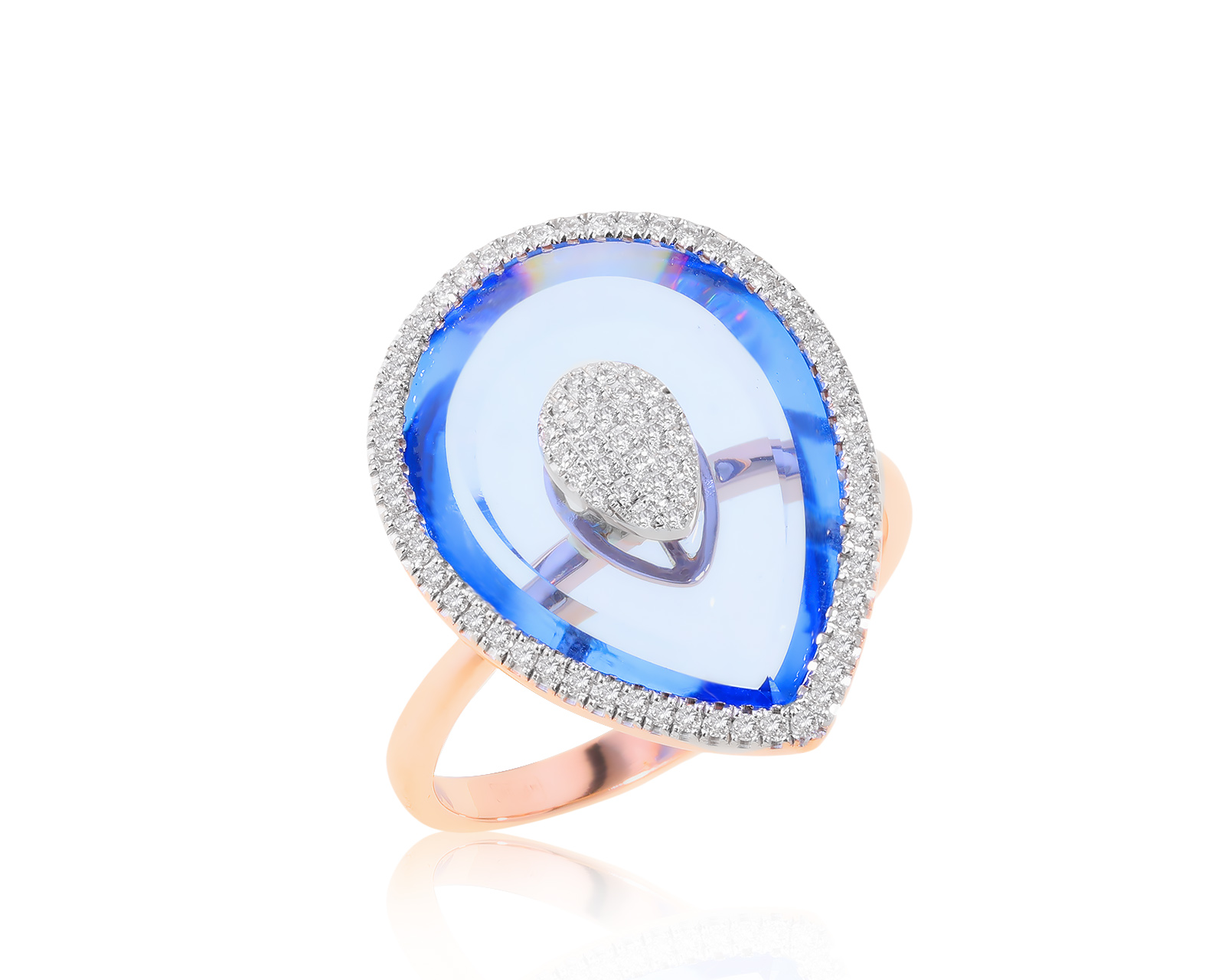 Праздничное золотое кольцо с синим кварцем 5.20ct