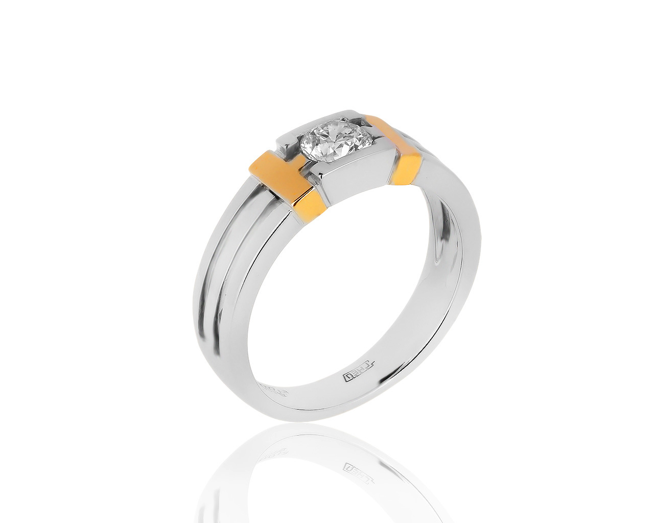 Солидное золотое кольцо с бриллиантом 0.36ct