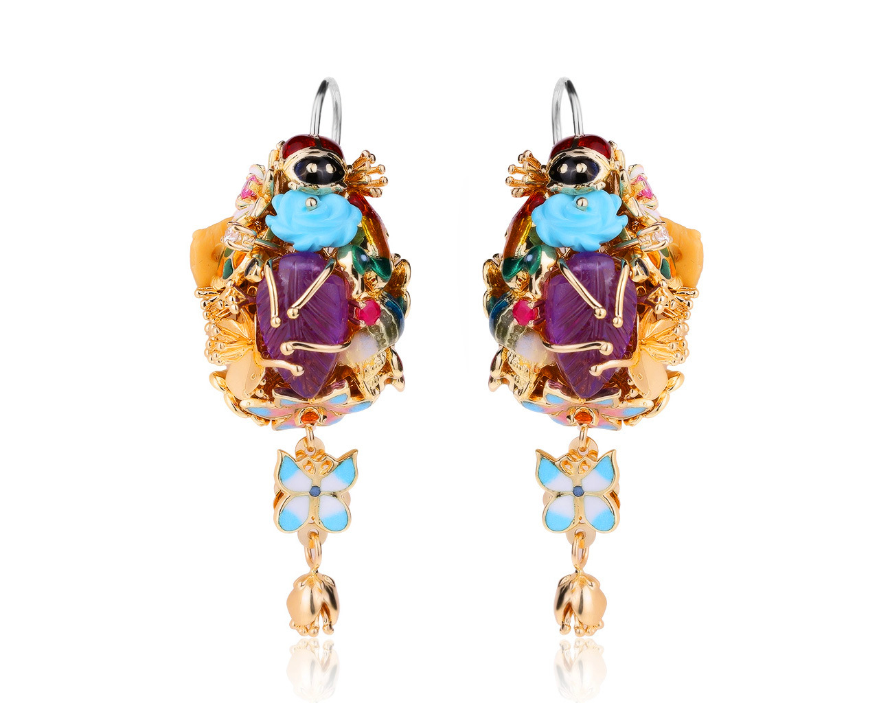 Оригинальные золотые серьги с цветными камнями 0.15ct Roberto Bravo 291020/15