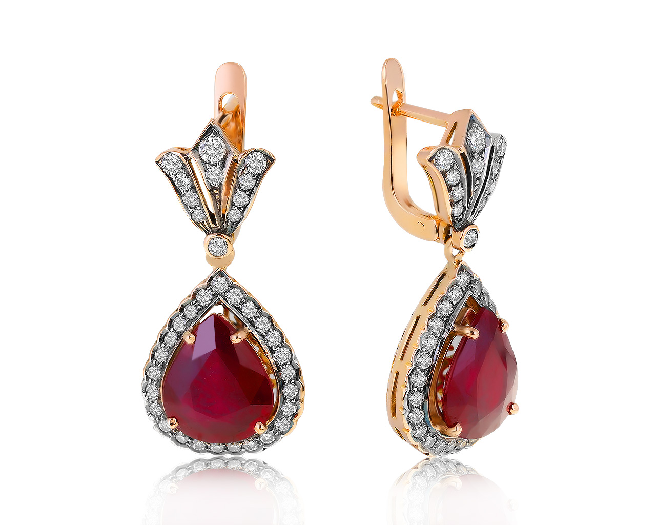Изумительные золотые серьги с рубинами 13.10ct 160421/11