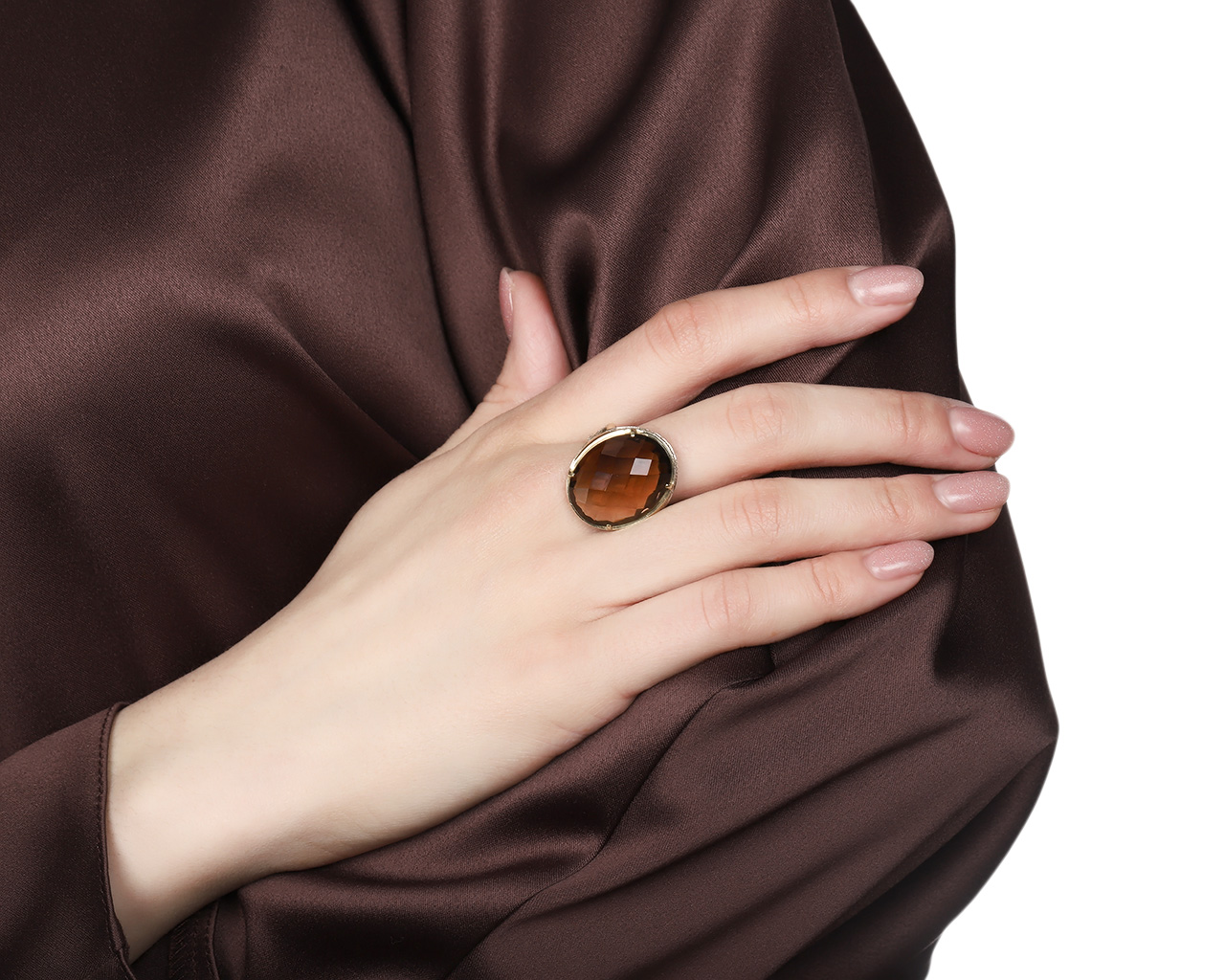 Женственное золотое кольцо с раухтопазом 21.68ct