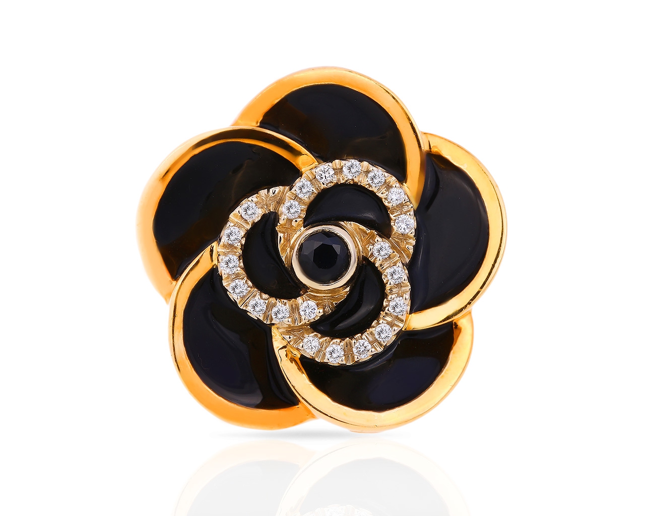 Оригинальное золотое кольцо с черной эмалью Roberto Coin