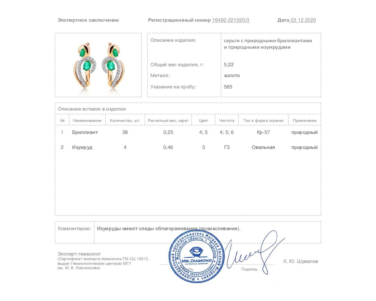 Великолепные золотые серьги с изумрудами 0.46ct