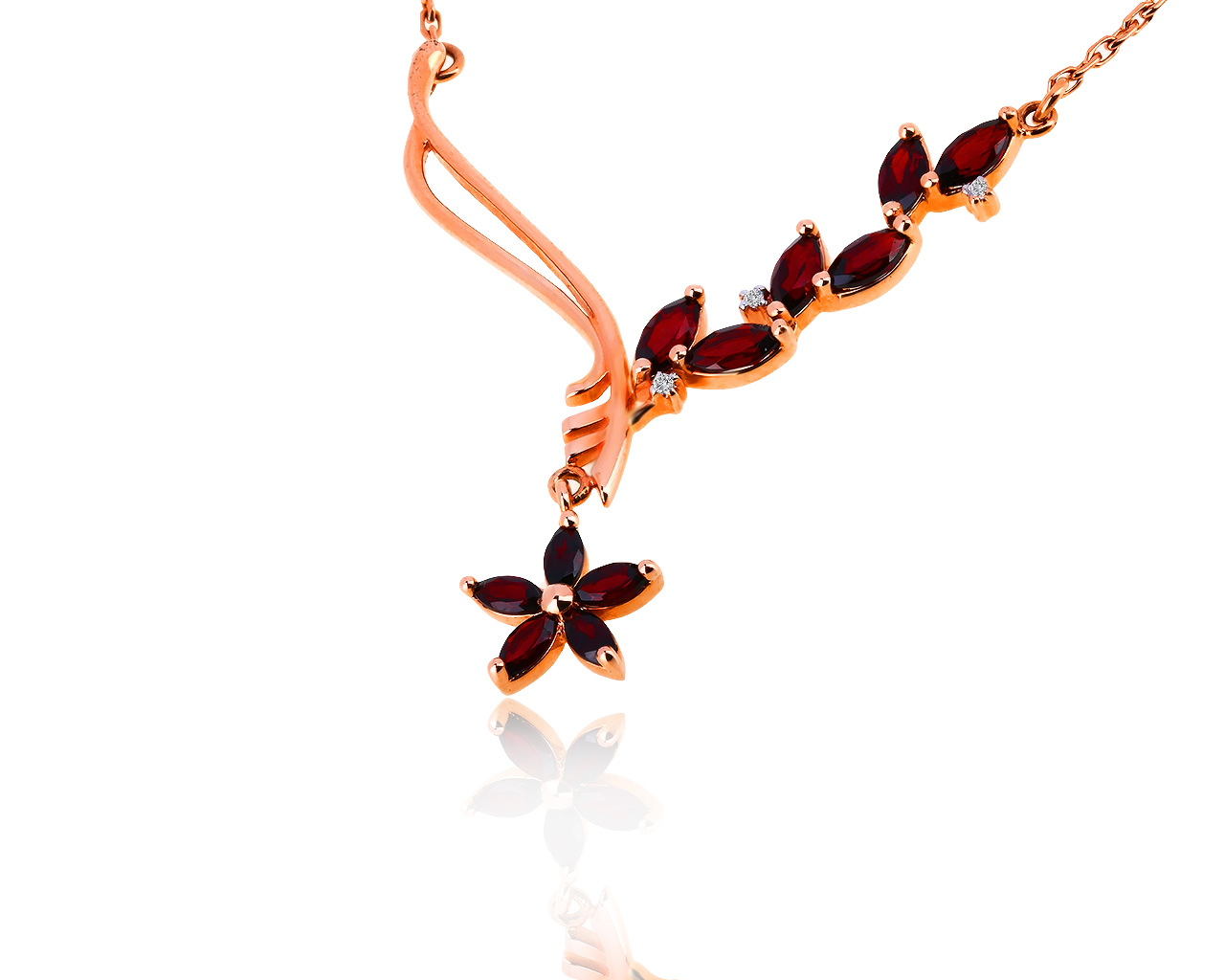 Золотое колье с гранатами и бриллиантами 0.01ct 120519/3