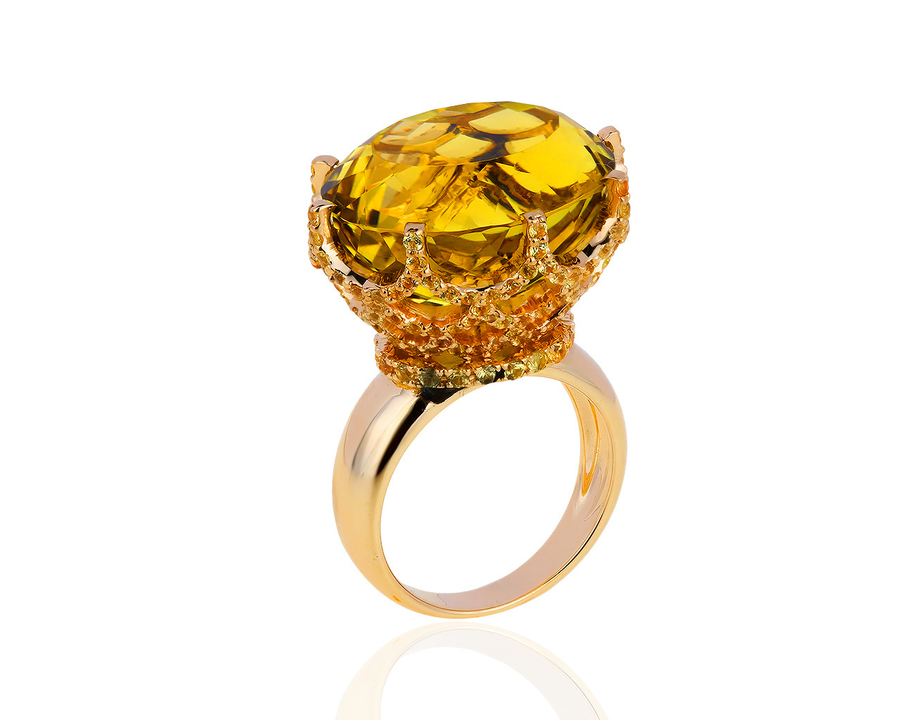 Экстравагантное золотое кольцо с цитрином и желтыми сапфирами 190619/5