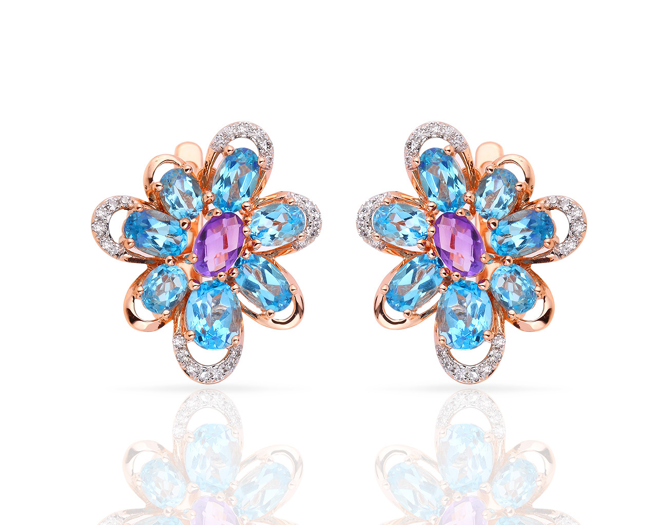 Яркие золотые серьги с бриллиантами 0.17ct 100418/38
