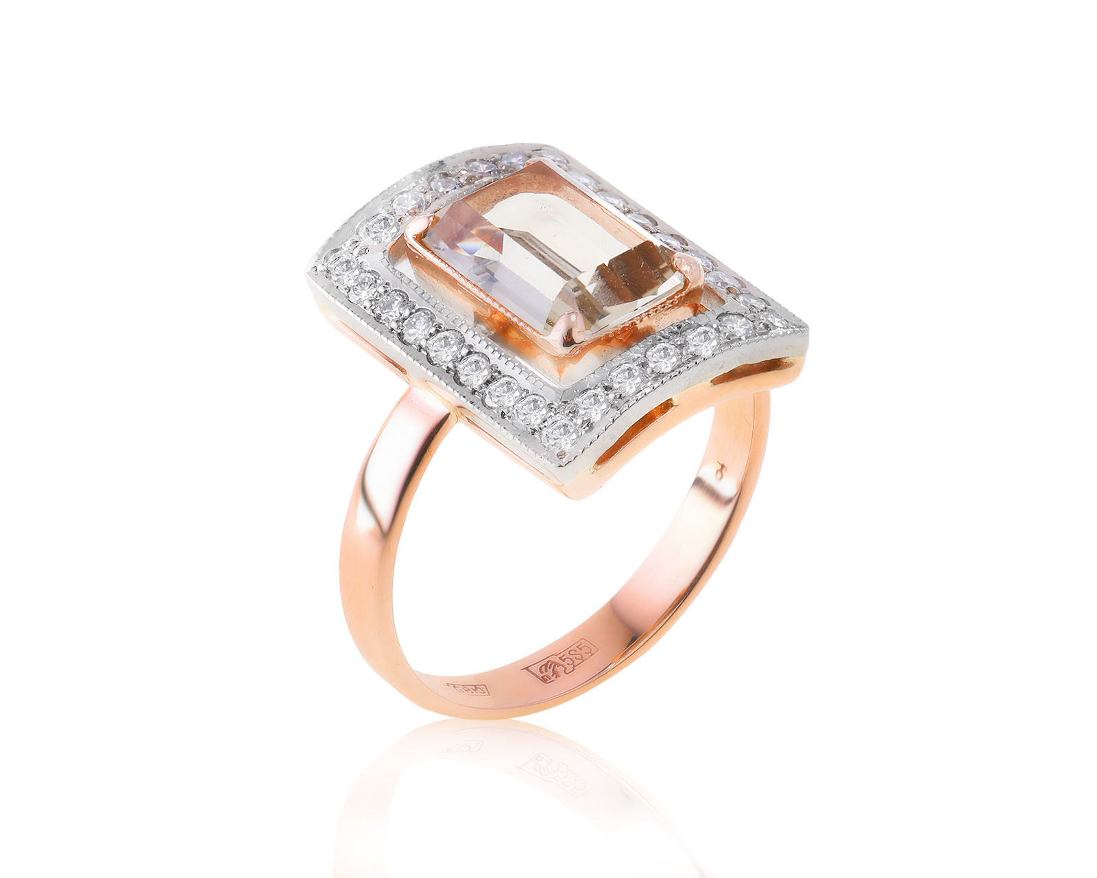 Золотое кольцо с цитрином 1.75ct и бриллиантами 0.33ct