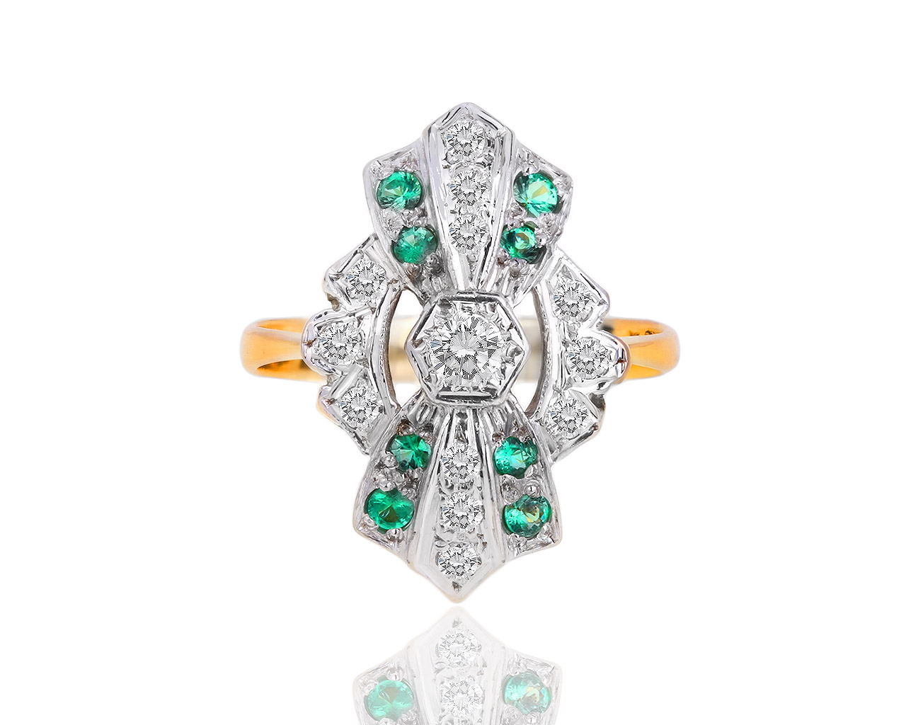 Золотое кольцо с бриллиантами 0.29ct и изумрудами 0.10ct 140818/10