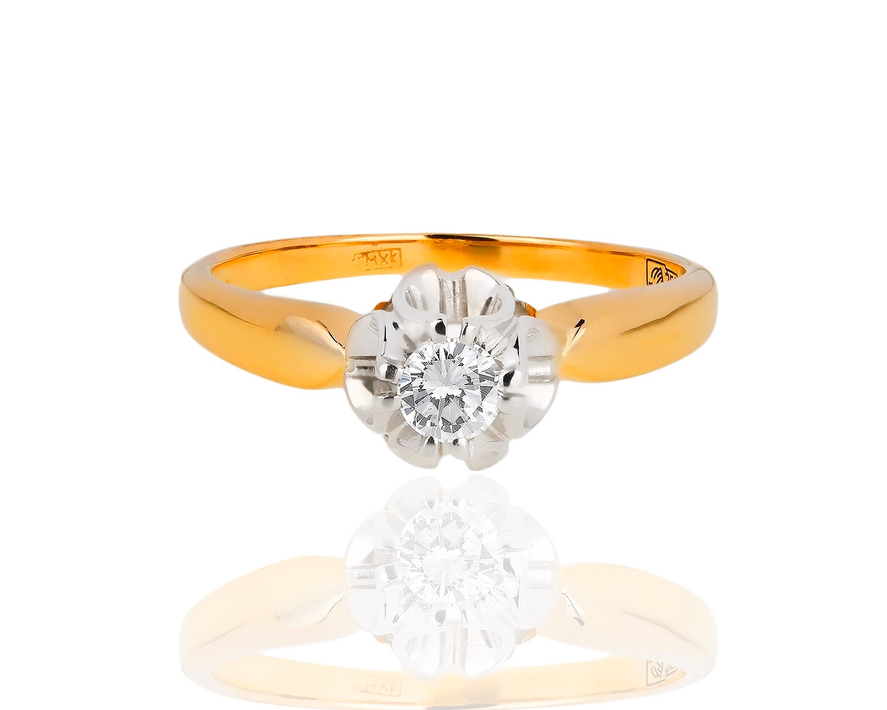Классическое золотое кольцо с бриллиантом 0.22ct 031218/8