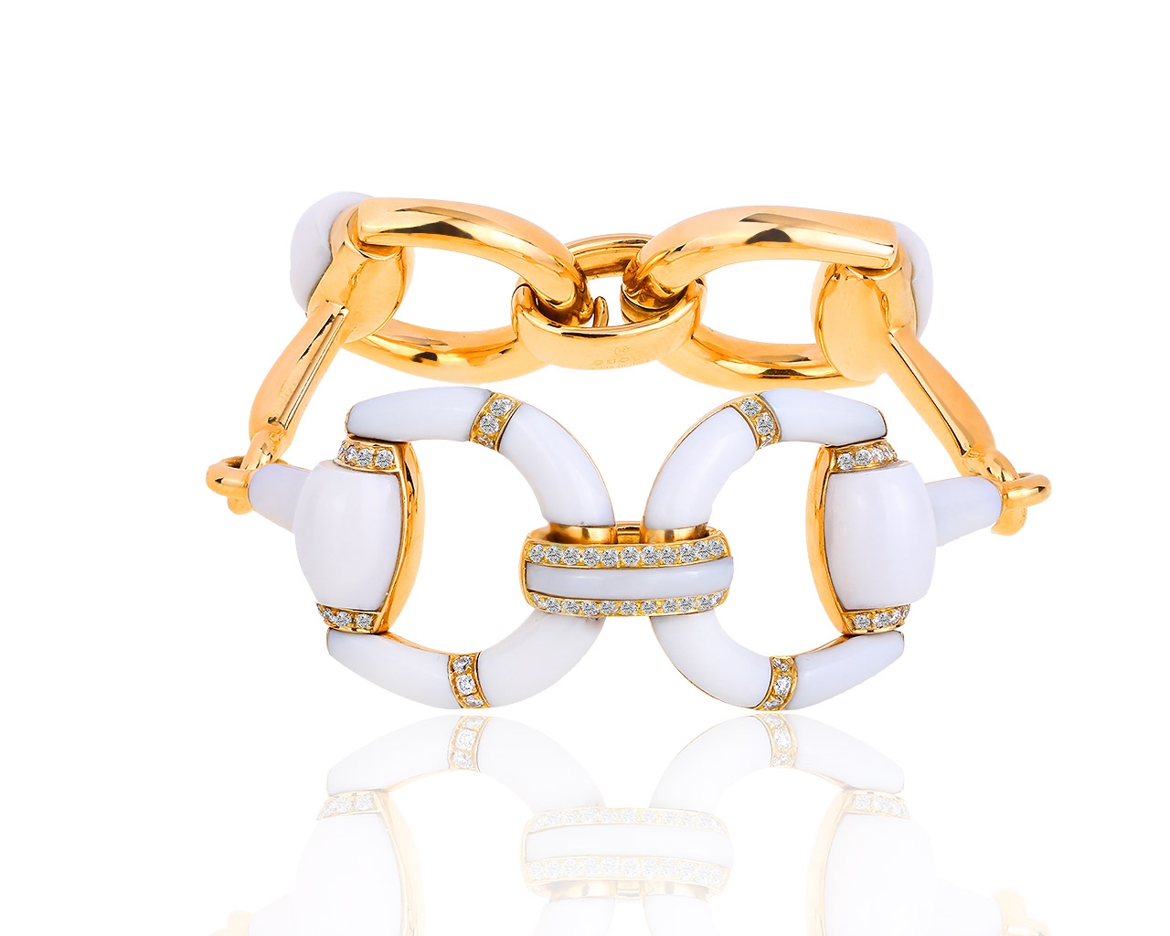 Золотой браслет с керамикой и бриллиантами 1.01ct Gucci 251217/12