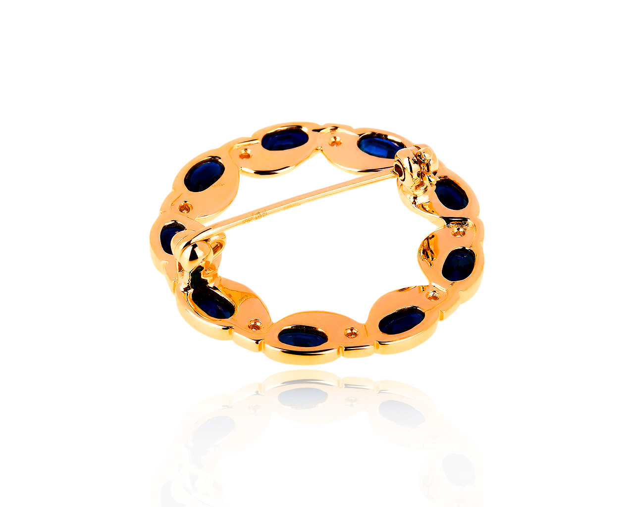 Золотая брошь с бриллиантами 0.02ct и сапфирами 4.07ct