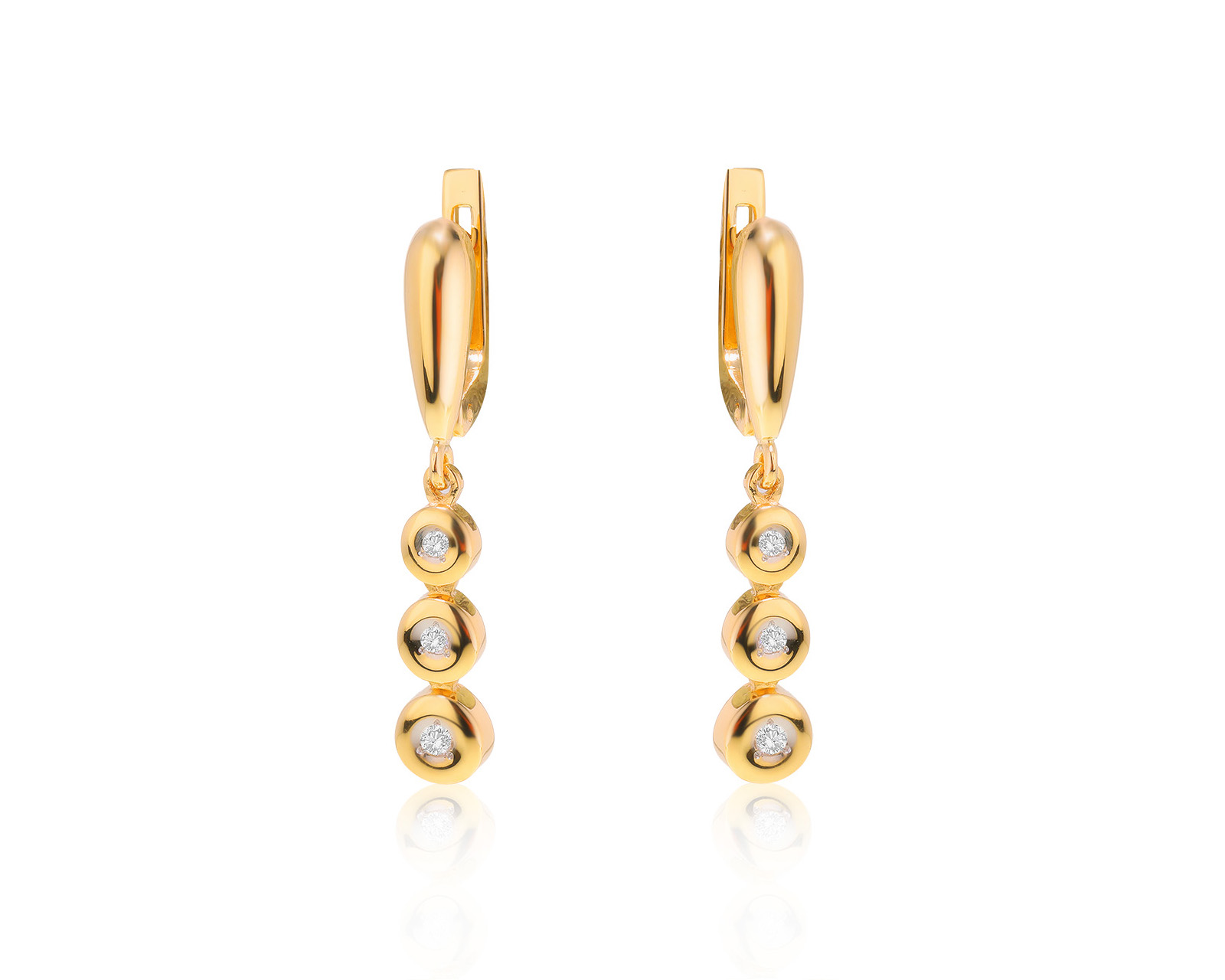 Модные золотые серьги с бриллиантами 0.10ct