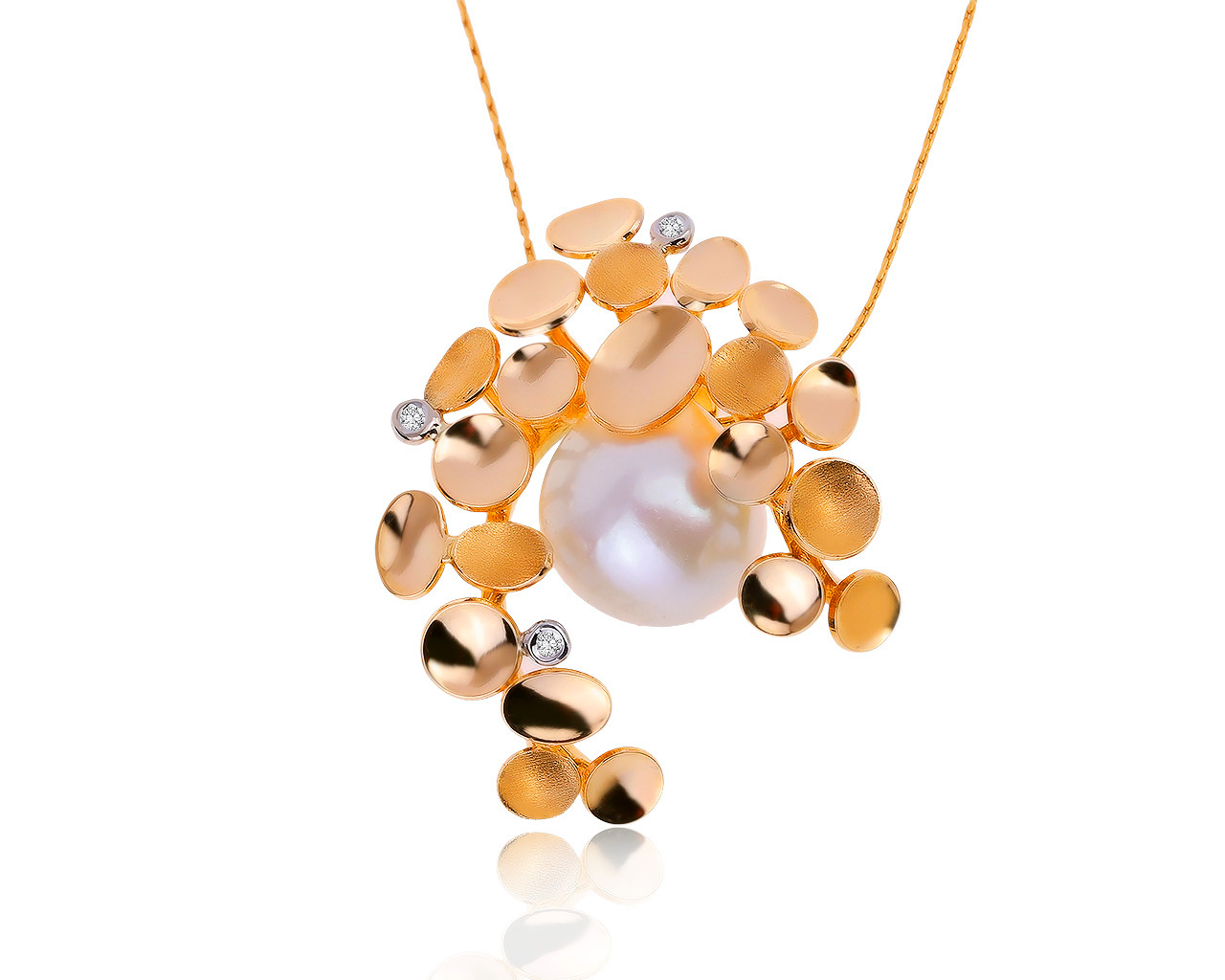 Модный золотой кулон с жемчугом 12-13 мм 270320/12