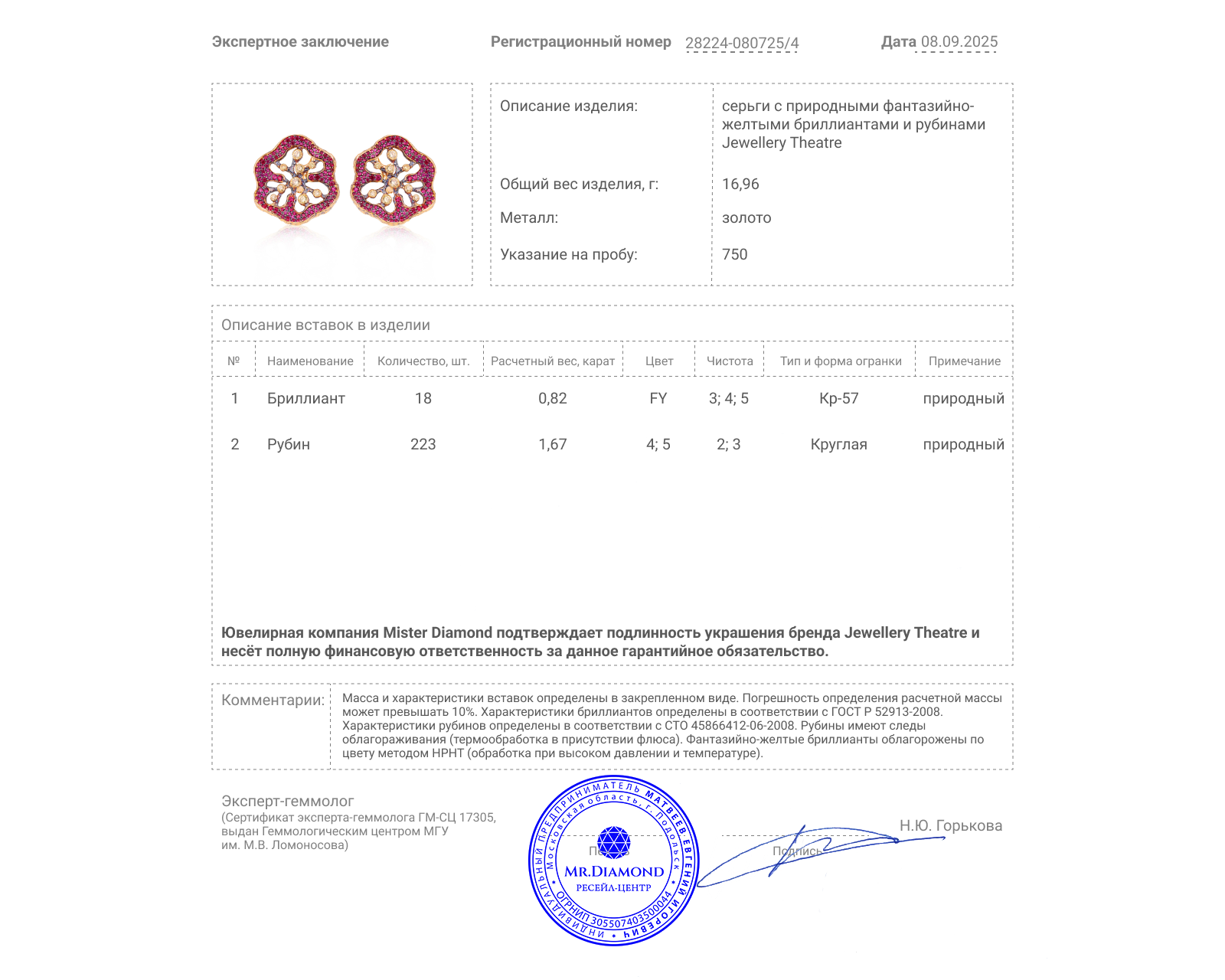 Оригинальные золотые серьги Jewellery Theatre Caravaggio Chili