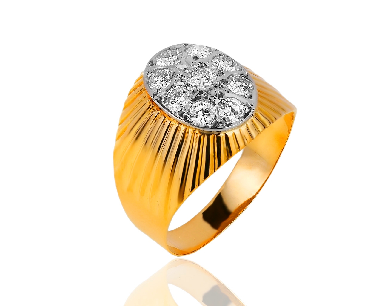 Советское золотое кольцо-печатка с бриллиантами 1.03ct