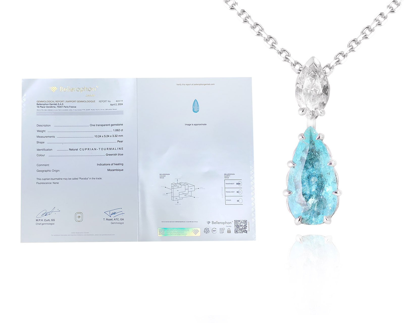 Золотое колье с турмалинами параиба 1.07ct Evgeny Matveev