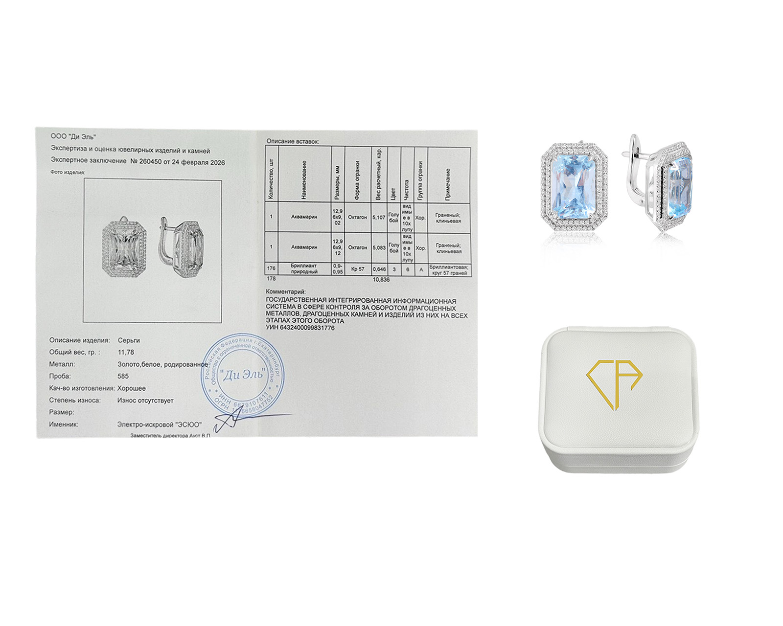 Оригинальные золотые серьги с аквамаринами 10.19ct Constantin Artmayer