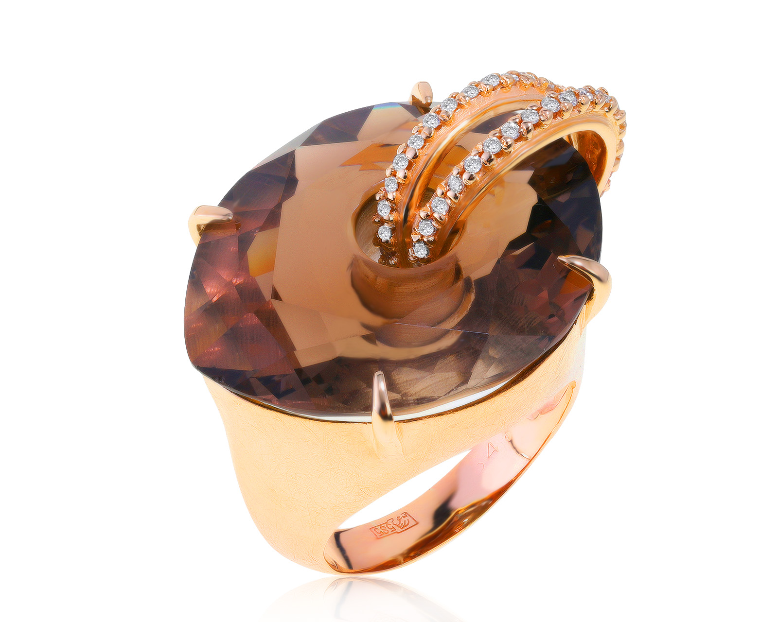 Завораживающее золотое кольцо с дымчатым кварцем 22.51ct