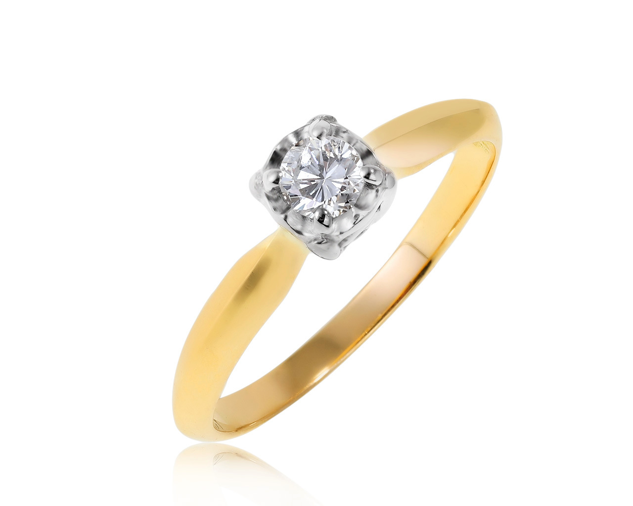Богатое золотое кольцо с бриллиантом 0.20ct