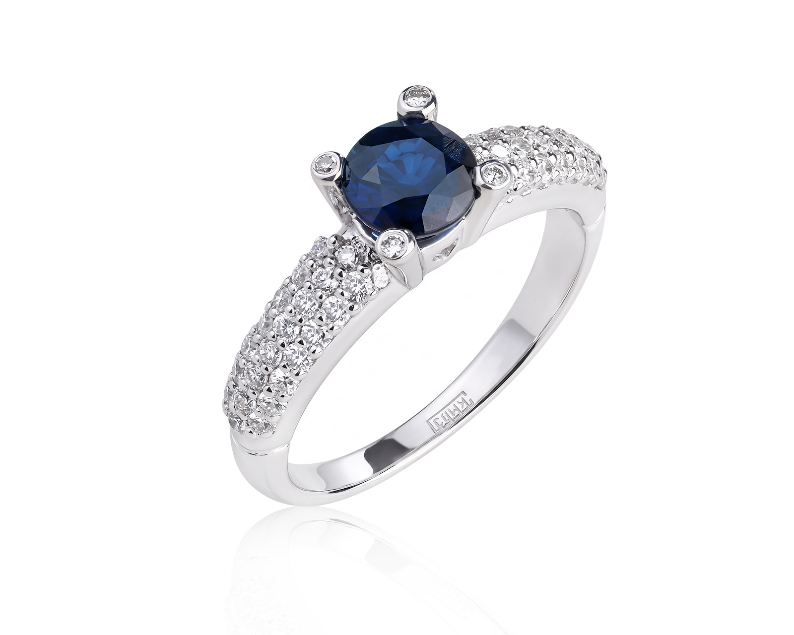Золотое кольцо с сапфиром 1.05ct и бриллиантами 0.44ct 080626/16