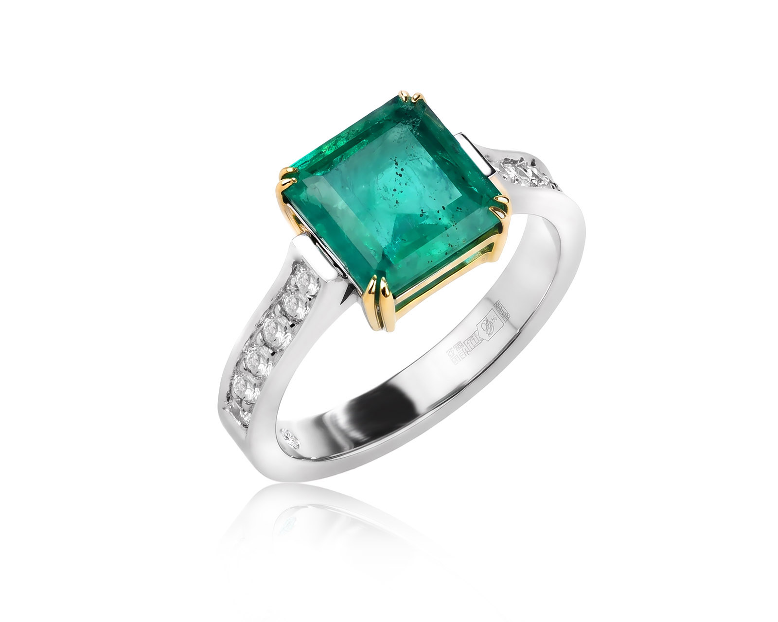 Золотое кольцо с изумрудом Замбия 2.76ct и бриллиантами 0.336ct 260526/5