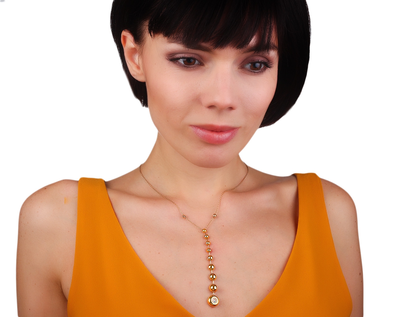 Золотое колье с бриллиантом 0.10ct Chopard Happy Diamods