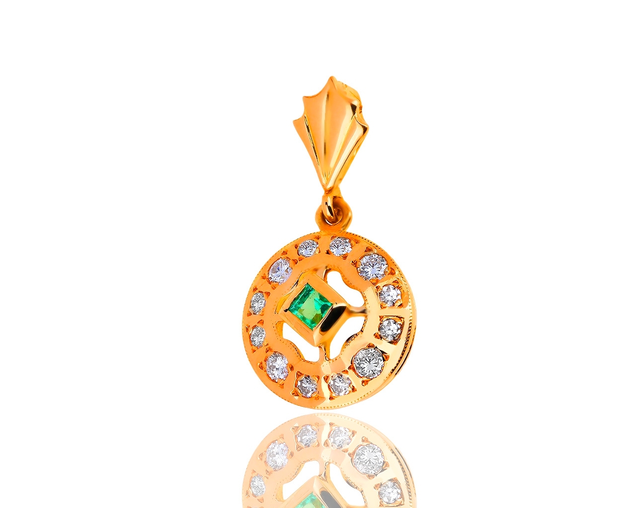 Золотая подвеска с бриллиантами 0.45ct и изумрудом 0.18ct 180519/27