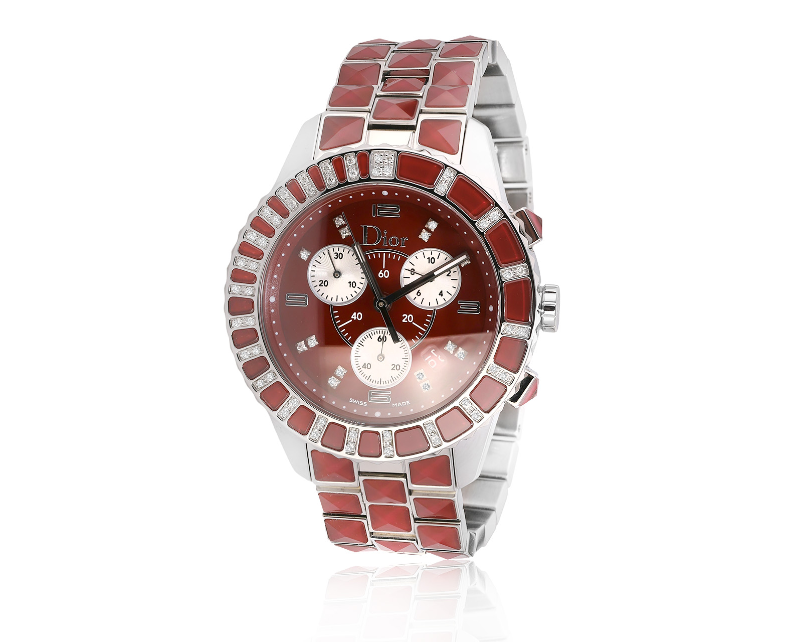 Оригинальные стальные часы с бриллиантами 0.25ct Dior Christal 081225/2