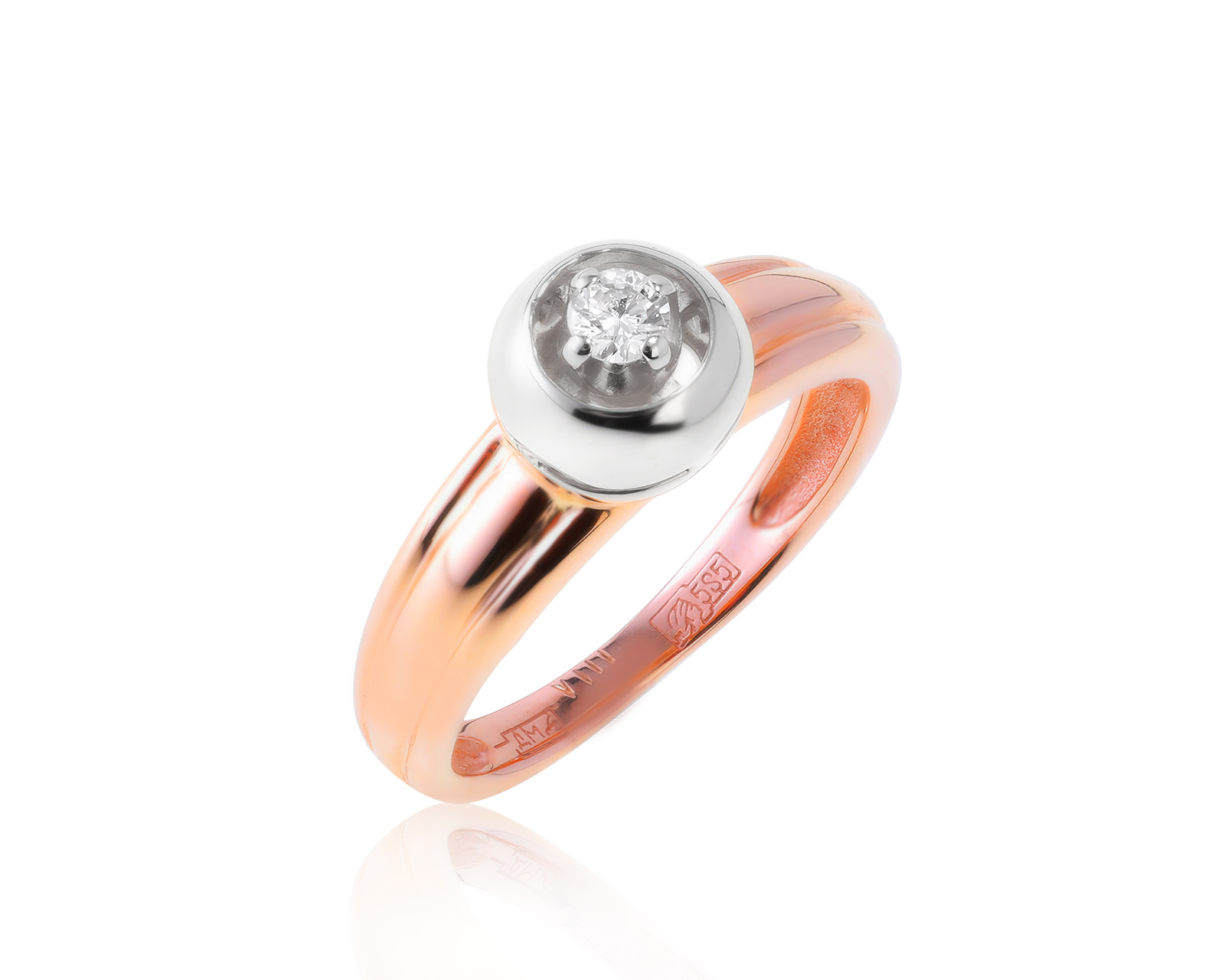 Солидное золотое кольцо с бриллиантом 0.10ct
