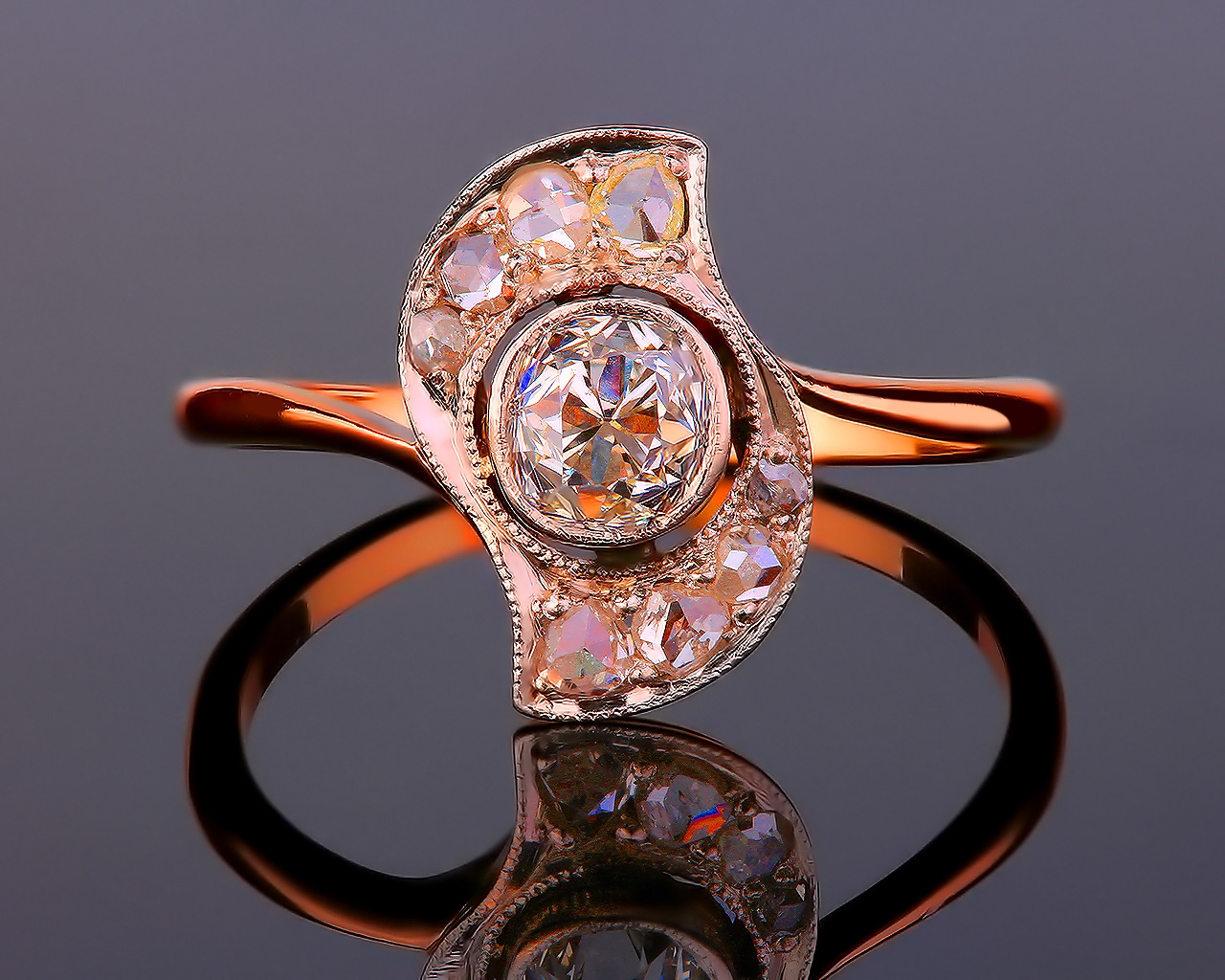 Старинное золотое кольцо с бриллиантами 0.84ct 040317/1