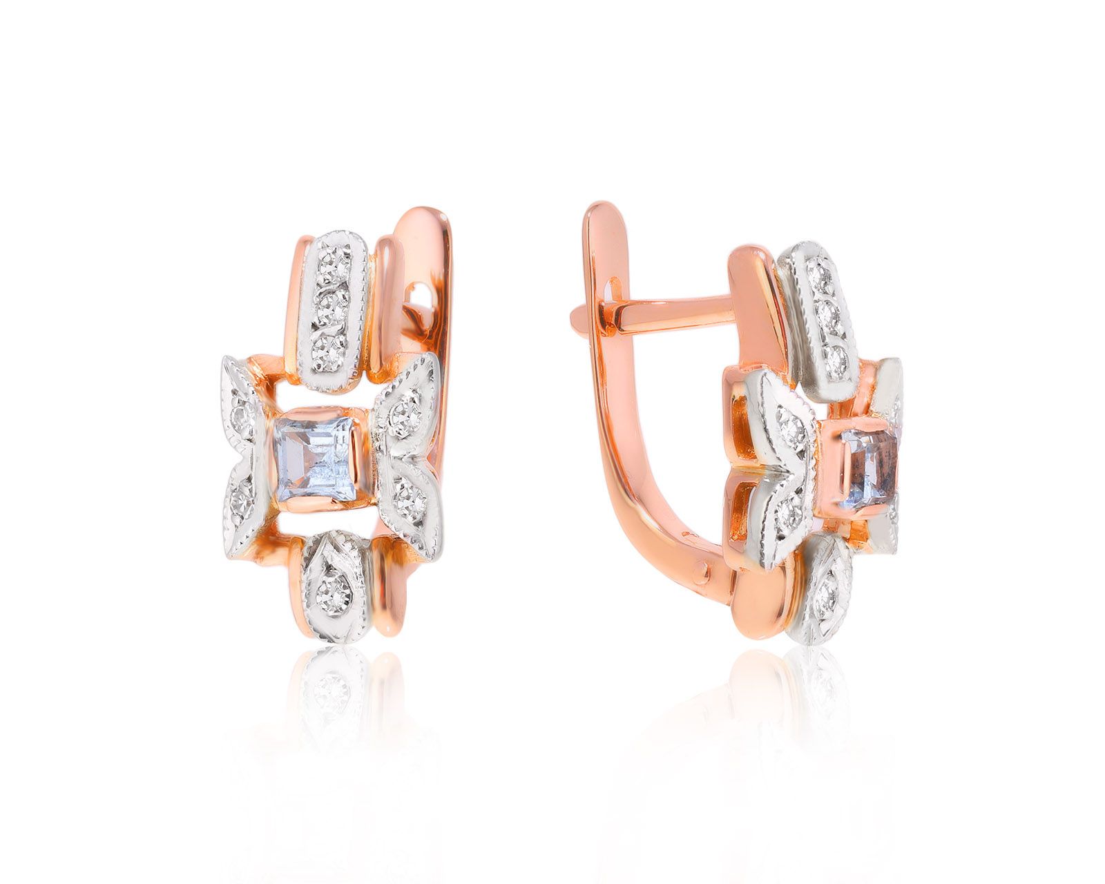 Золотые серьги с топазами 0.40ct и бриллиантами 0.10ct