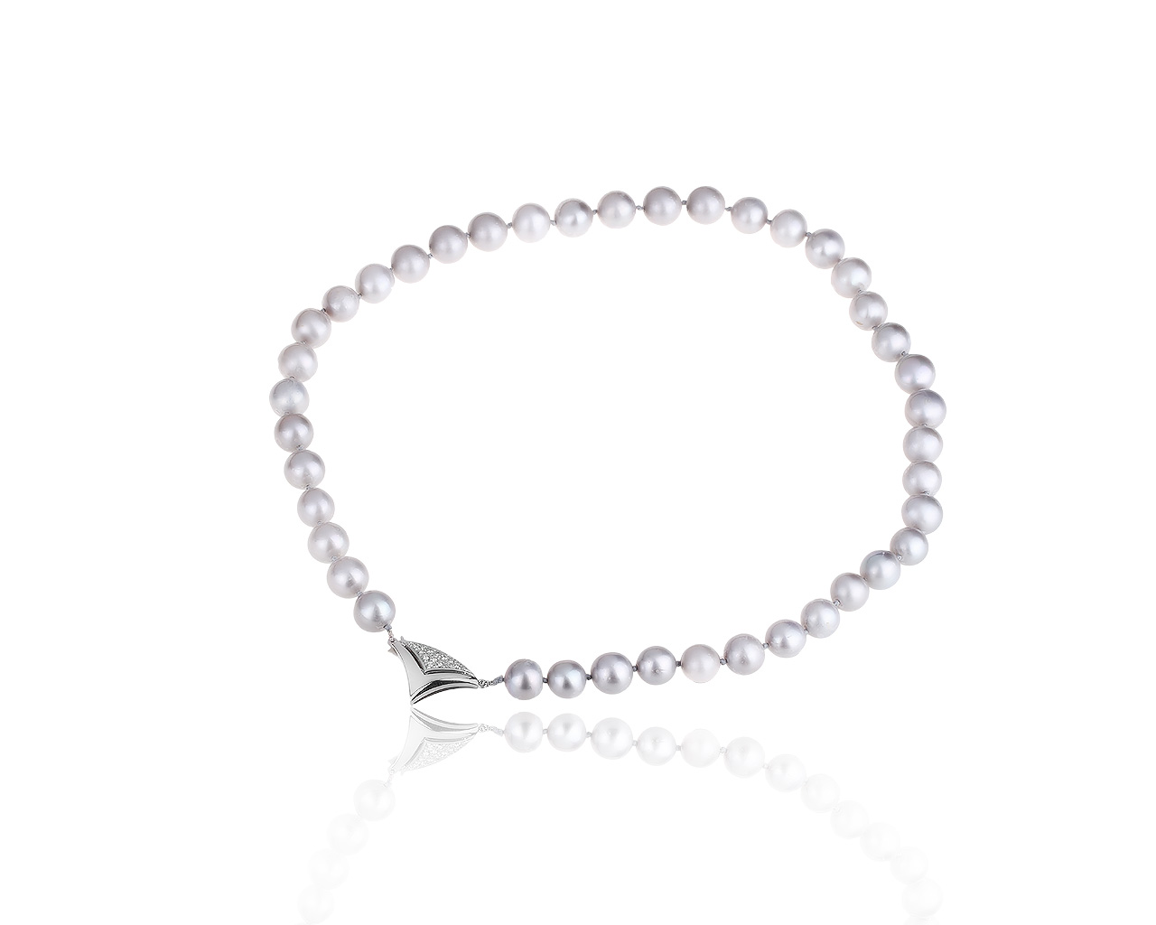 Роскошное золотое колье с жемчугом и бриллиантами 0.20ct