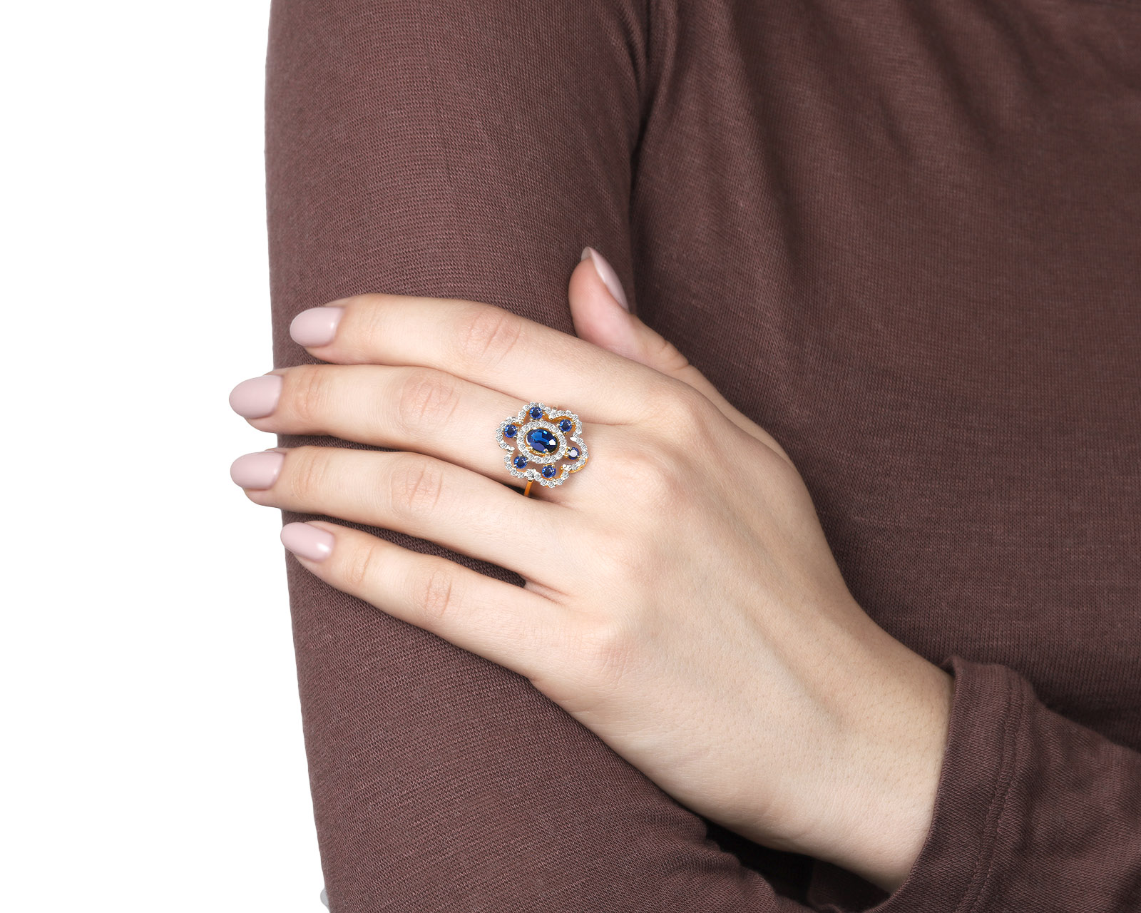Восхитительное золотое кольцо с сапфирами 1.76ct