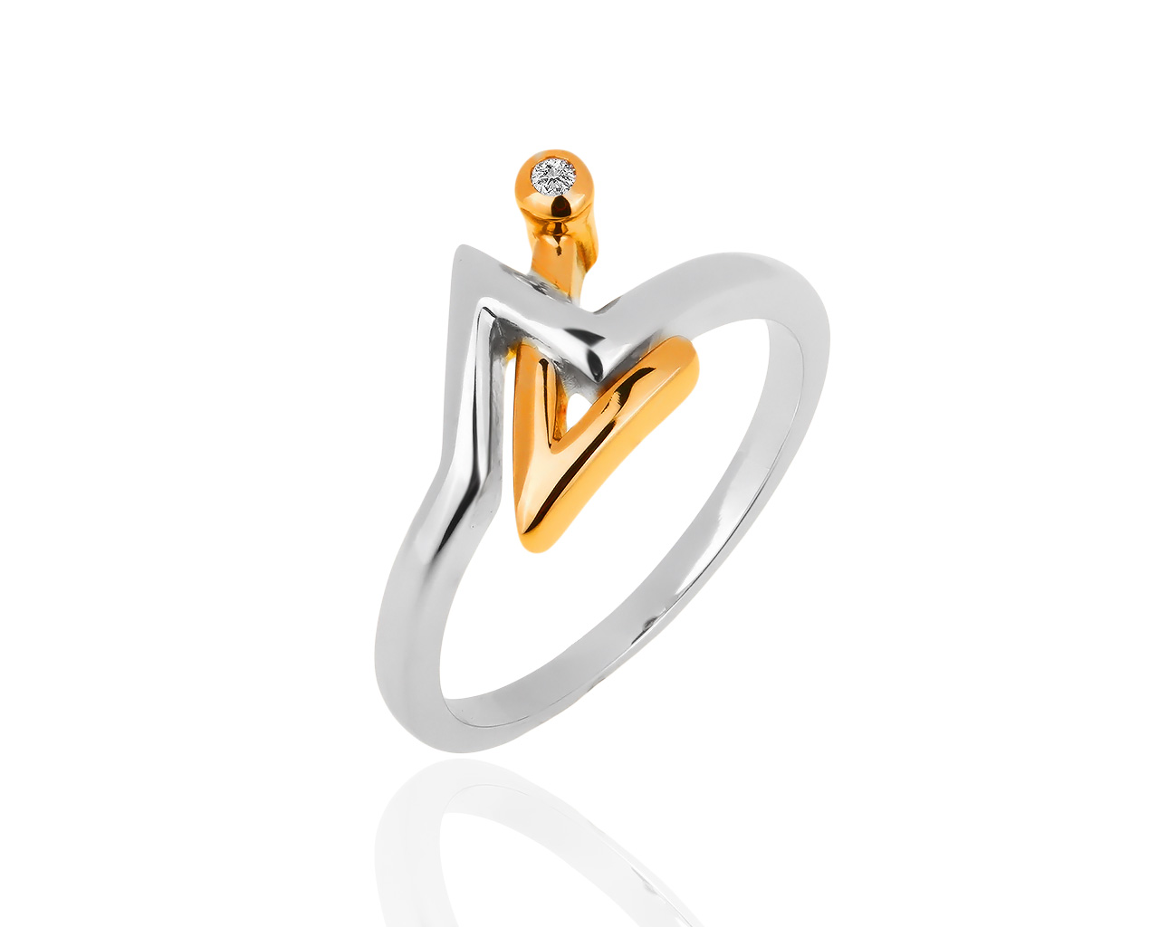 Кольцо из золота и платины с бриллиантом 0.02ct 291118/3