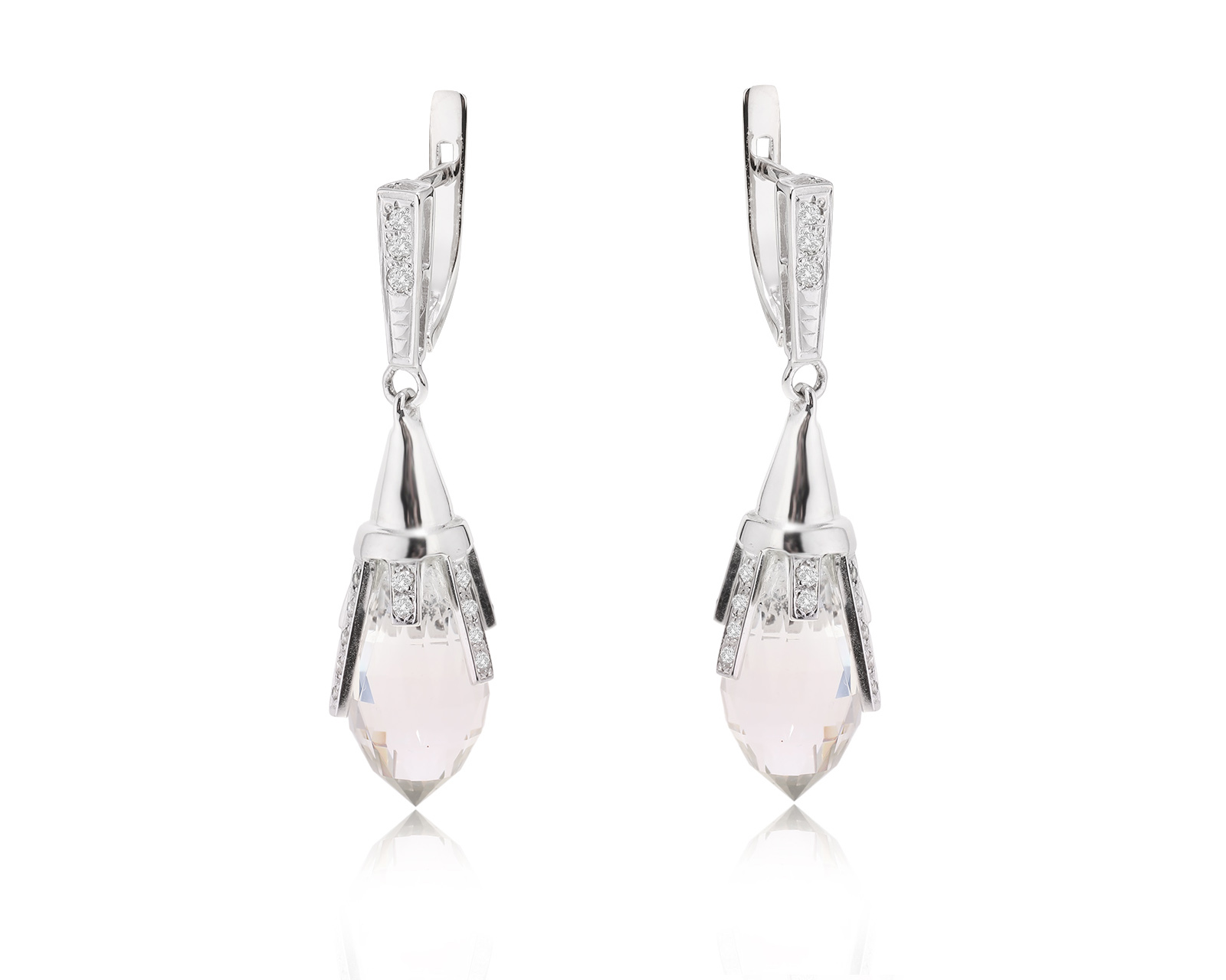 Золотые серьги с горным хрусталем 16.10ct